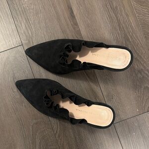 Loeffler Randall Black Suede Pointed Ruffle Backless Mules